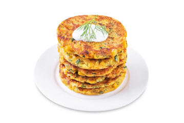 Vegetable pancakes on a white isolated background
