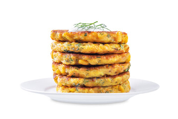 Vegetable pancakes on a white isolated background
