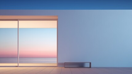 Serene Sunrise View Through Modern Window: Minimalist Interior Design