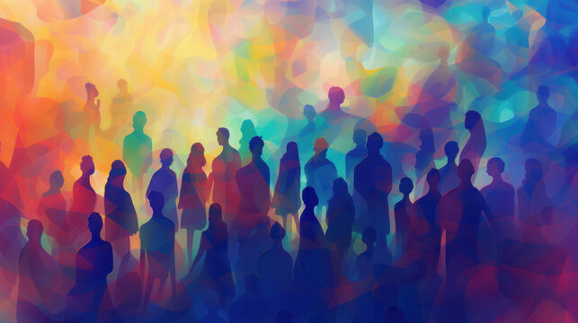 abstract colourful background with people silhouettes 