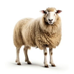 Sheep Standing on White Background - Domestic Farm Animal Picture