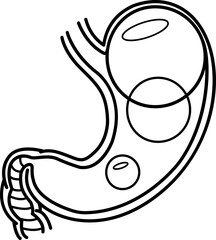 Bloating for Coloring Pages. Stomach disorder and disease, Gas problems. Vector Illustration of Human Internal Organs. Anatomy and Medicine