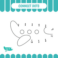 Dot to dot educational game for preschool kids. Activity worksheet. Plane