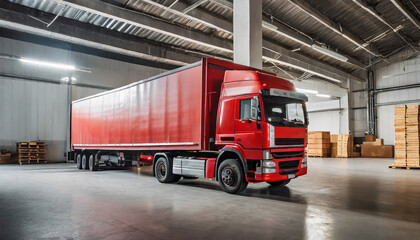 Fototapeta premium red truck in the warehouse building