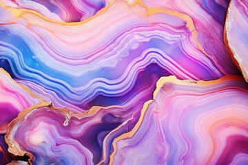 Close up of pink, purple, gold geode stone, natural stone background