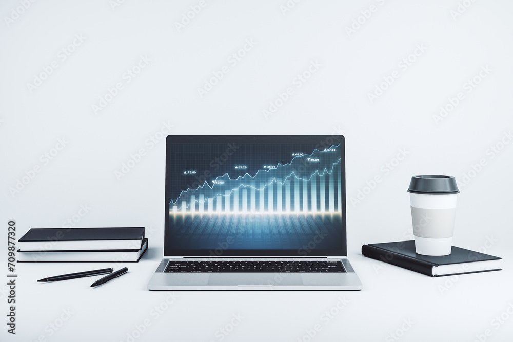 Poster abstract creative financial graph on modern laptop monitor, forex and investment concept. 3d renderi