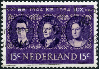 NETHERLANDS - 1964: shows King Baudouin, Queen Juliana, Grand Duchess Charlotte, Benelux Issue, 1964 - 709877317
