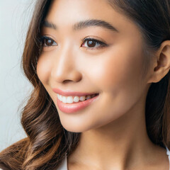 Obraz premium Asian Woman Close-up Portrait With a Beautiful Face and Perfect Clean Fresh Skin