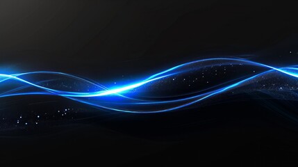 Digital technology blue rhythm wavy line on black background with glitter, abstract graphic style background wallpaper