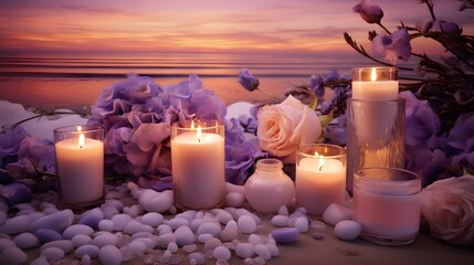 Obraz na płótnie Canvas Lavender Dreamscape with Soft Candlelight Serenity