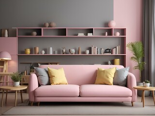 modern living room interior with pink sofa and table. modern living room