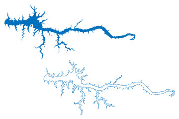 Agua Vermelha Lake (Federative Republic of Brazil) map vector illustration, scribble sketch Reservoir Usina de Água Vermelha dam map