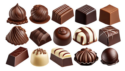Obraz premium various chocolate pralines Isolated on a transparent background. PNG cutout or clipping path. 
