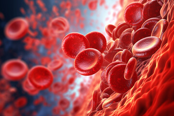 Abstract background of artery inside red blood hemoglobin molecule. Major blood cells erythrocytes.