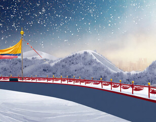Banner design with empty space for text. Inpired by Beijing 2022 Olympic winter games. - obrazy, fototapety, plakaty