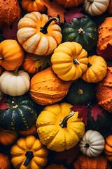 Colorful pumpkins as abstract background, wallpaper, banner, texture design with pattern - vector.