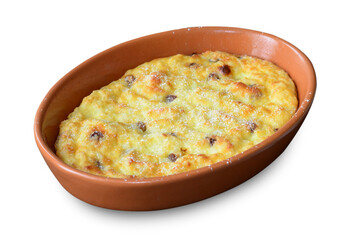 Baked Pudding, Traditional English Rice Pudding on White Background