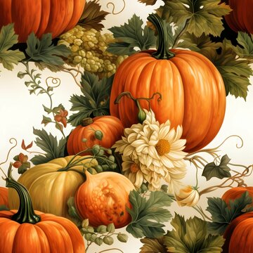 Background with Pumpkins and Green Leaves. Pumpkin as a dish of thanksgiving for the harvest, picture on a white isolated background.