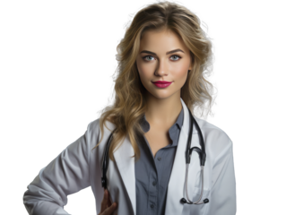 portrait of woman doctor thumbs up, transparent background,  PNG