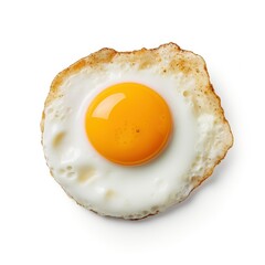 Fried egg isolated on white background top view.