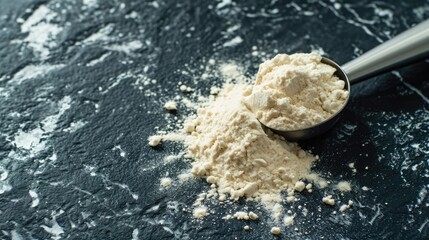 Generative AI, Whey protein powder, sports nutrition, banner with copy space 