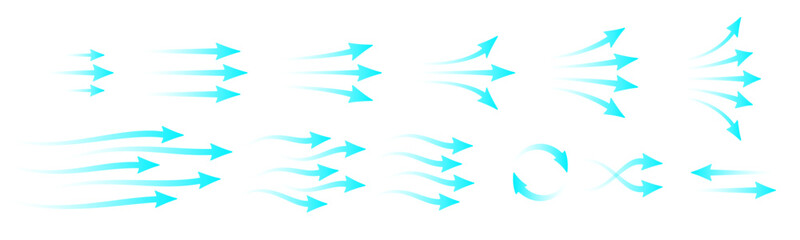 Set of blue arrows showing cold air conditioner direction. Isolated on transparent background element