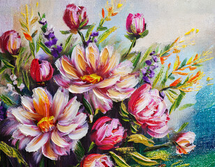Beautiful and elegant oil painting flowers on a canvas_ hand drawn