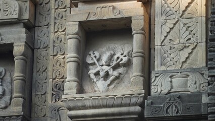 closeup of amazing architectural wall of temple