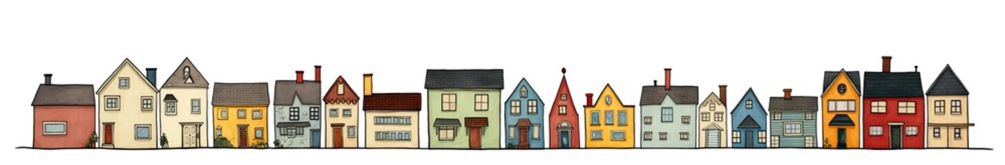Colorful Row of Houses Illustration - Vibrant and Charming Buildings