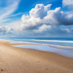 Fototapeta na wymiar Beautiful cloudscape over the ocean with an empty sandy beach