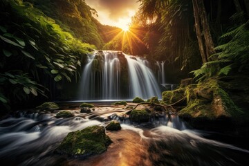 Drone photography of an autumn landscape with waterfalls and forests