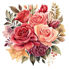 Bouquet of Roses With Leaves and Berries