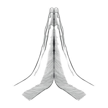 Praying Hands illustration in engraving style