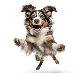Dog Jumping in Air With Paws Raised - Energetic Canine Action Photo