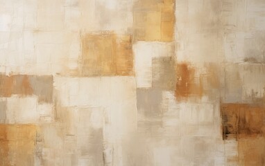 Abstract oil painting with paints in beige, gray and gold colors