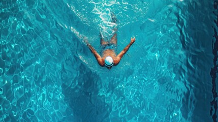 Aerial Top View Male Swimmer Swimming in Swimming Pool.
