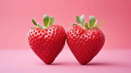 Fotobehang heart shaped strawberry on pink background © Zanni