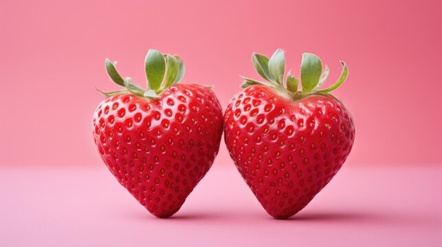 heart shaped strawberry on pink background