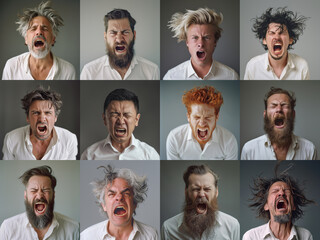 Fototapeta premium portraits of different angry men. generated by ai