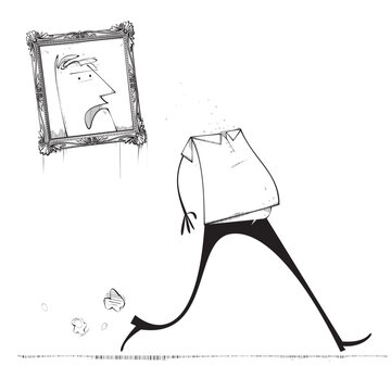 Man is decapitated by portrait