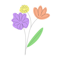 Abstract flowers in linear style. Flowers one line drawing.
