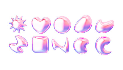 3d y2k elements shape of different shapes. Circle, flower, square, liquid