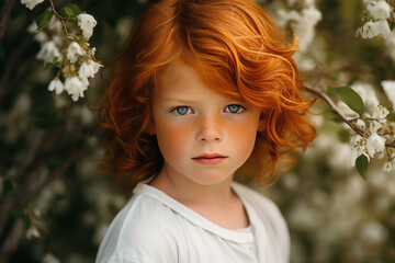 portrait of a red hair girl in the graden 