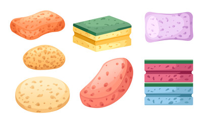 Set of soft kitchen or batch sponge housework cleaning tool vector illustration isolated on white background