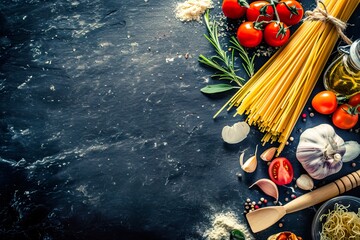realistic photo of Food ingredients for italian pasta - obrazy, fototapety, plakaty