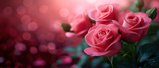 roses with light red background Top view, Valentines day Woman day, Love and birthday theme, with empty copy space