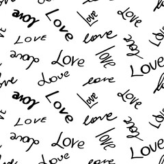 Stylish graphic seamless pattern with word love. Background, wrapping paper