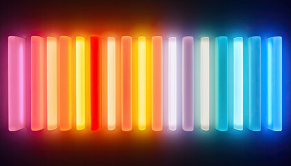 Row of Neon Lights Against Black Background, Electric Glow for a Modern Aesthetic