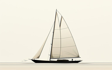 Sailboat With White Sail on Water, Nautical Vessel on Calm Sea