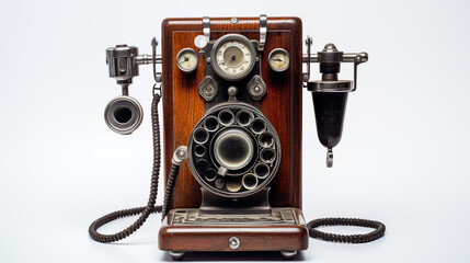 Photograph old-fashioned telephone on white background 